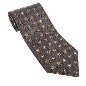 Ermenegildo Zegna 100% Silk Tie 58" X 4" Geometric Cobalt Blue/Gold